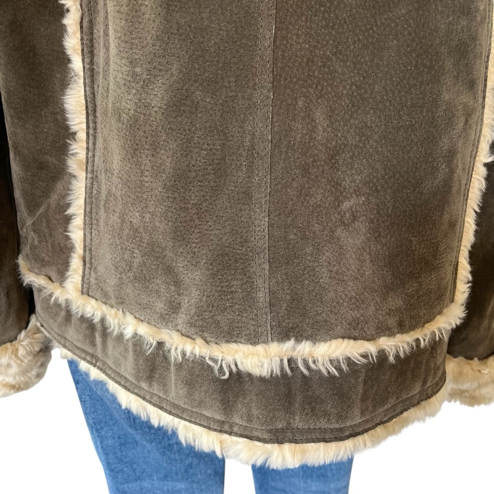 Wilsons Leather 100% leather suede coat faux fur trim brown olive XL - Picture 10 of 16